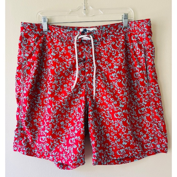 Trunks Surf n Swim Red Turquoise Lace Up Pockets Summer Pants Shorts Size L - Picture 11 of 11